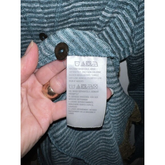 LOGO Lori Goldstein Sweater L Button Front Cardigan Green Striped Hi-Low Knit - Picture 6 of 8